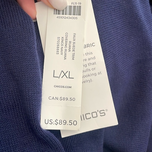 NWT Chico’s Faux-Suede Trim Ruana Covering Throw Wrap Size Blue Navy L/XL - Picture 5 of 5